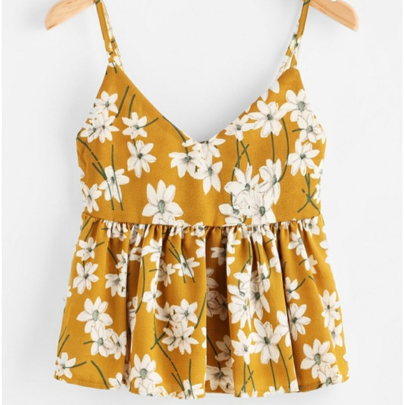 Yellow Cami Babydoll Floral Top - Picture 1 of 4